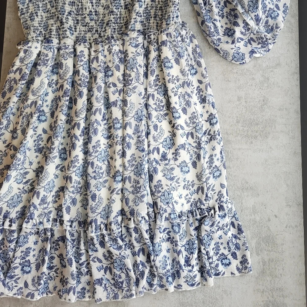 Super Natural Secret Mission Dress Med Blue‎ Floral Smock Cottage Garden Party - Picture 3 of 11